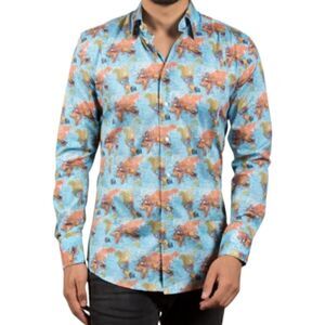 Cotton Doux Slim Fit Button Down Shirt with Map Print Size 38